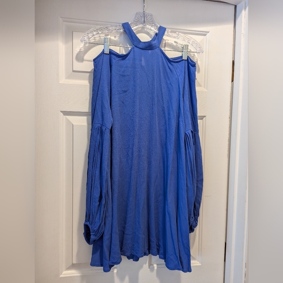Free People Dresses & Skirts - Free People Drift Away Tunic Dress Top Royal Blue Cold Shoulder Size Small *NWOT